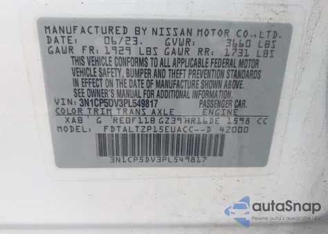 2023 Nissan Kicks Sr Xtronic Cvt from USA, damaged, VIN 3N1CP5DV3PL549817